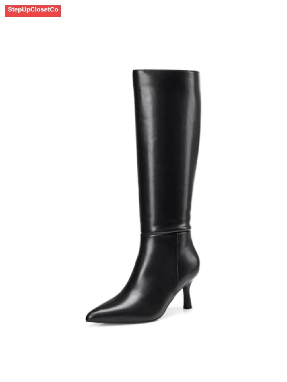 Knee High Boots Kitten Heel Pointed Toe Dress Boots Side Zip
